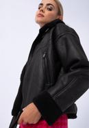 Dámská bunda podšitá ekologickou kožešinou s páskem, černá, 97-9P-106-4-XL, Obrázek 23