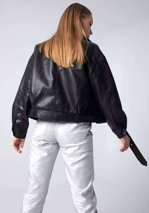 Dámská bunda z ekologické kůže s páskem, černá, 97-9P-104-Z-XL, Obrázek 3