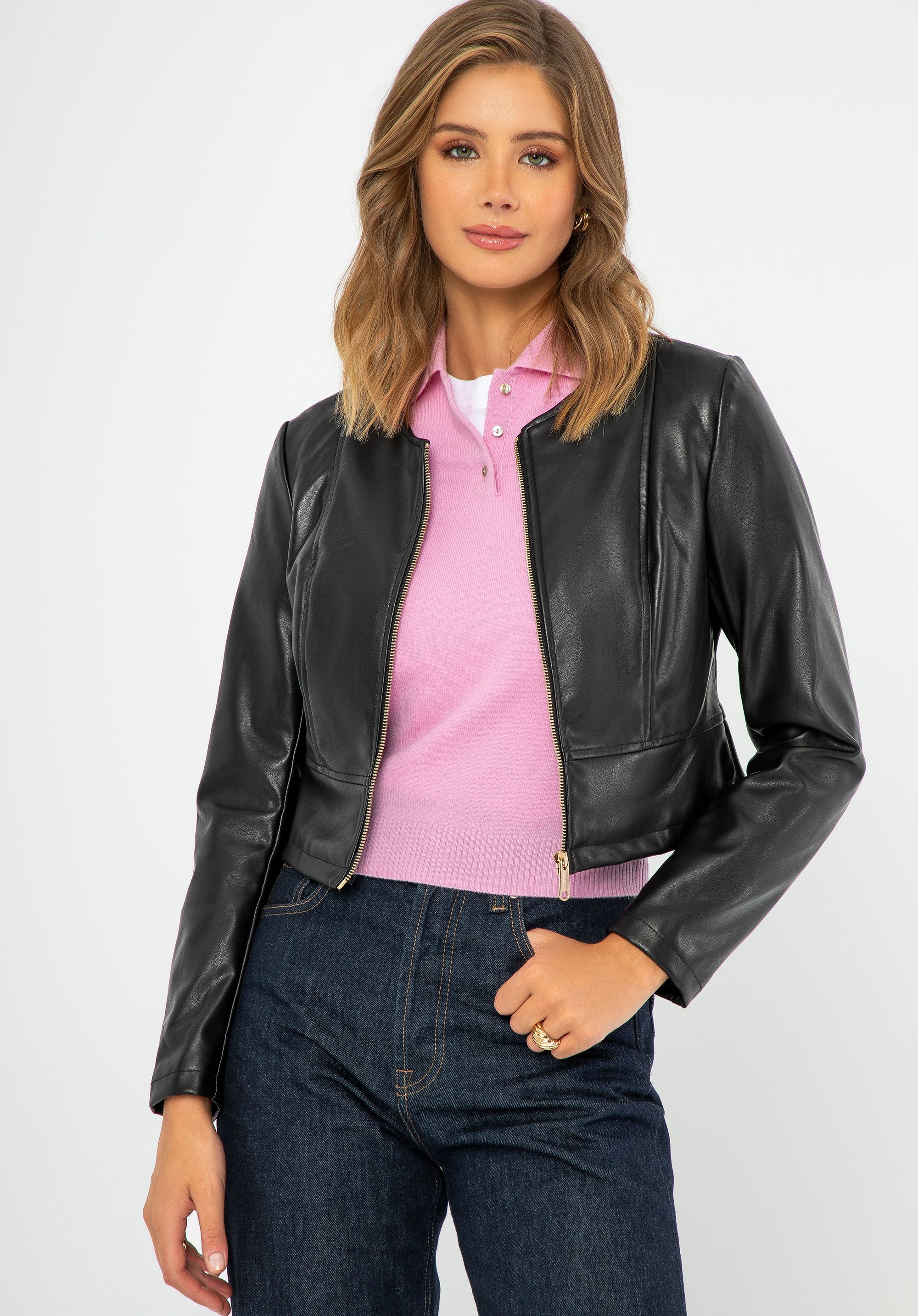Dámská bunda z umělé kůže, černá, 99-9P-102-1-XL, Obrázek 1
