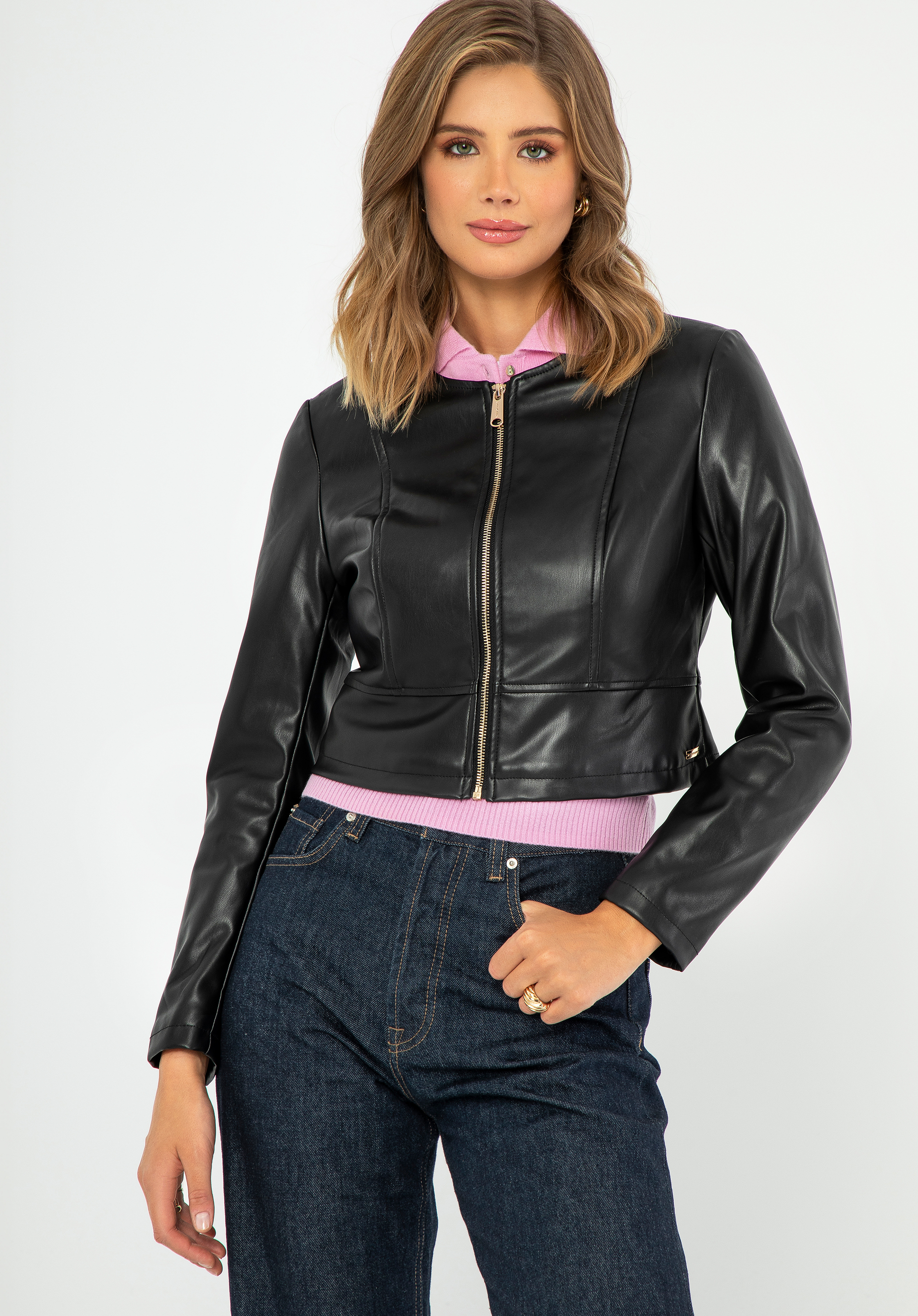 Dámská bunda z umělé kůže, černá, 99-9P-102-1-XL, Obrázek 1