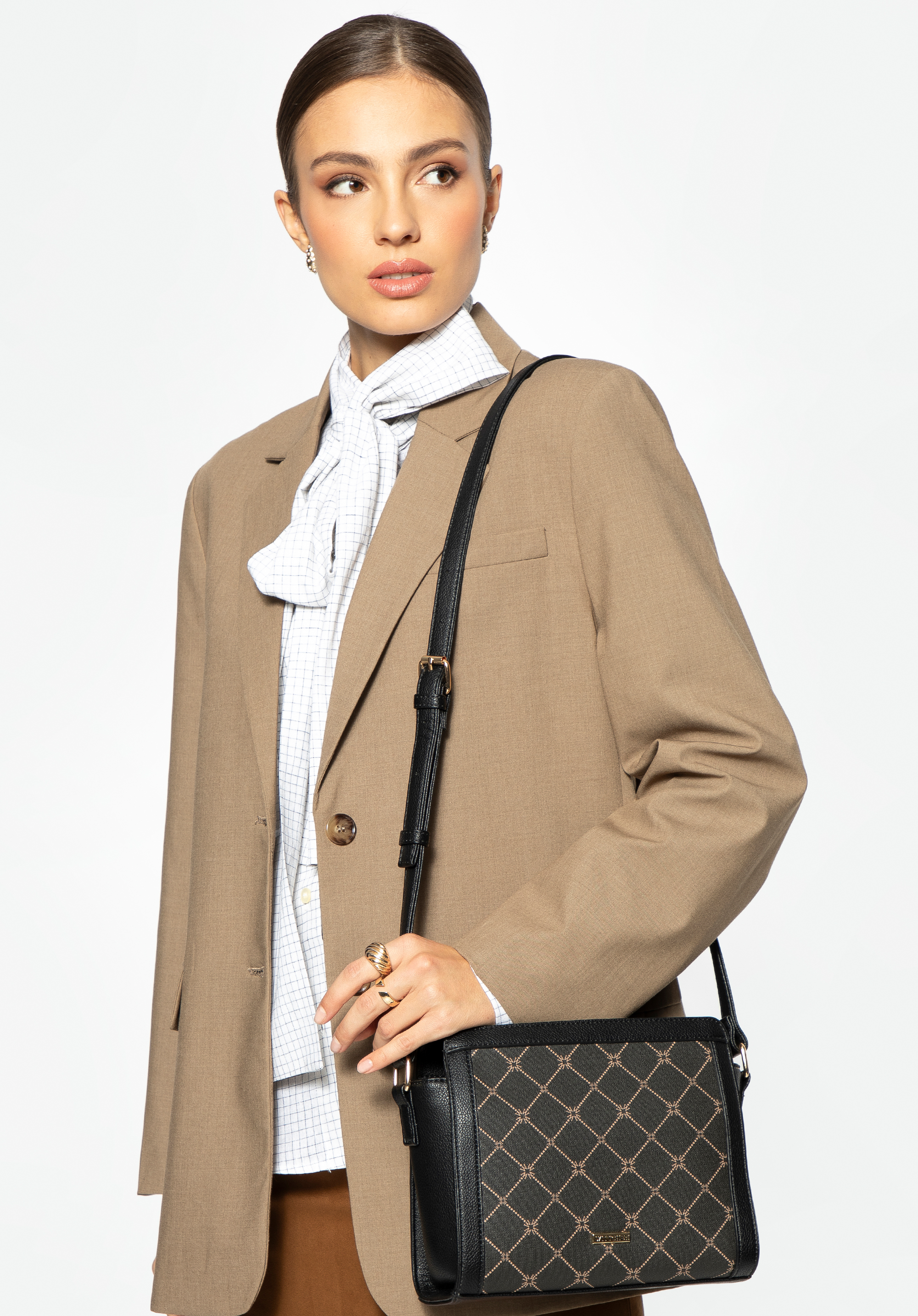 Dámská crossbody kabelka s monogramem, černá, 99-4Y-501-1, Obrázek 1
