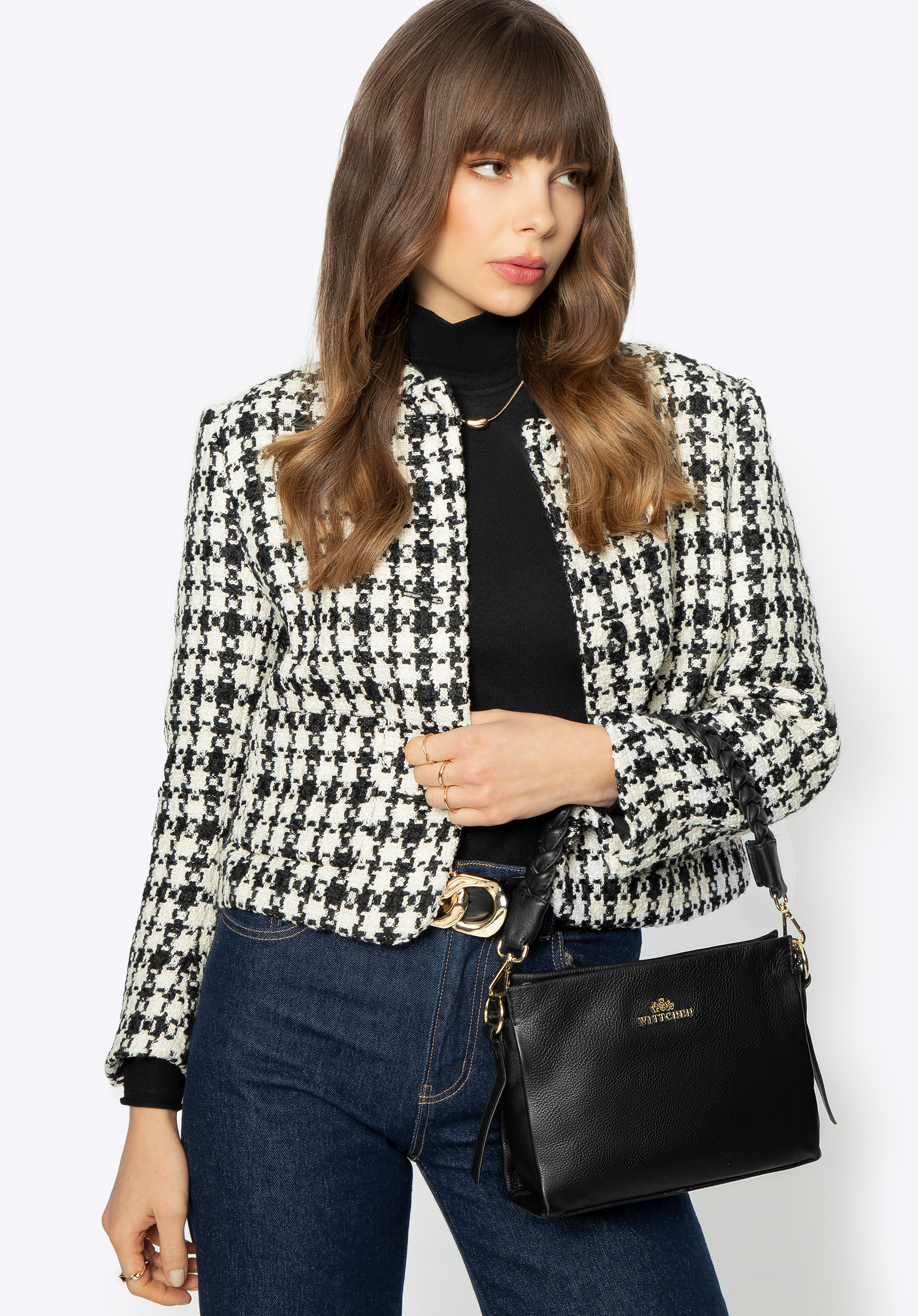 Dámská crossbody kabelka s tkaným uchem, černá, 99-4E-011-1, Obrázek 1