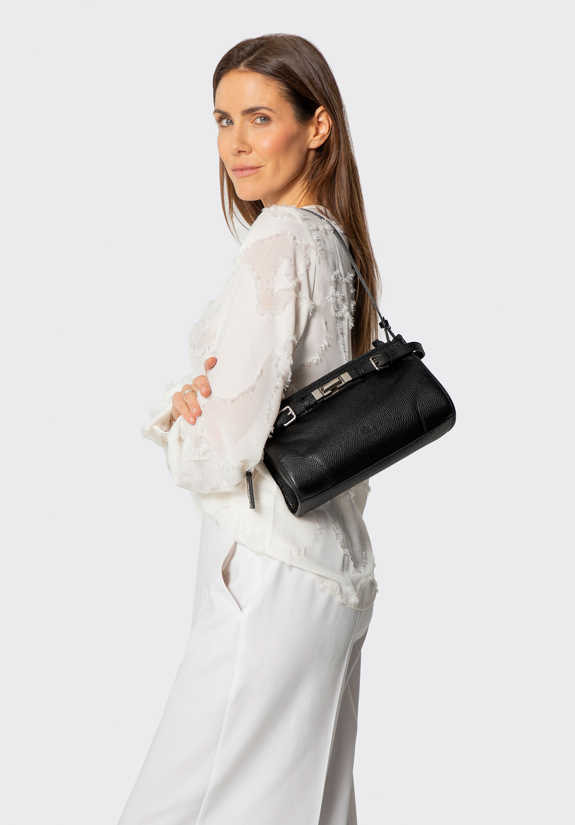 Dámská kabelka přes rameno s ozdobným popruhem, černá, 101-4E-219-1, Obrázek 1