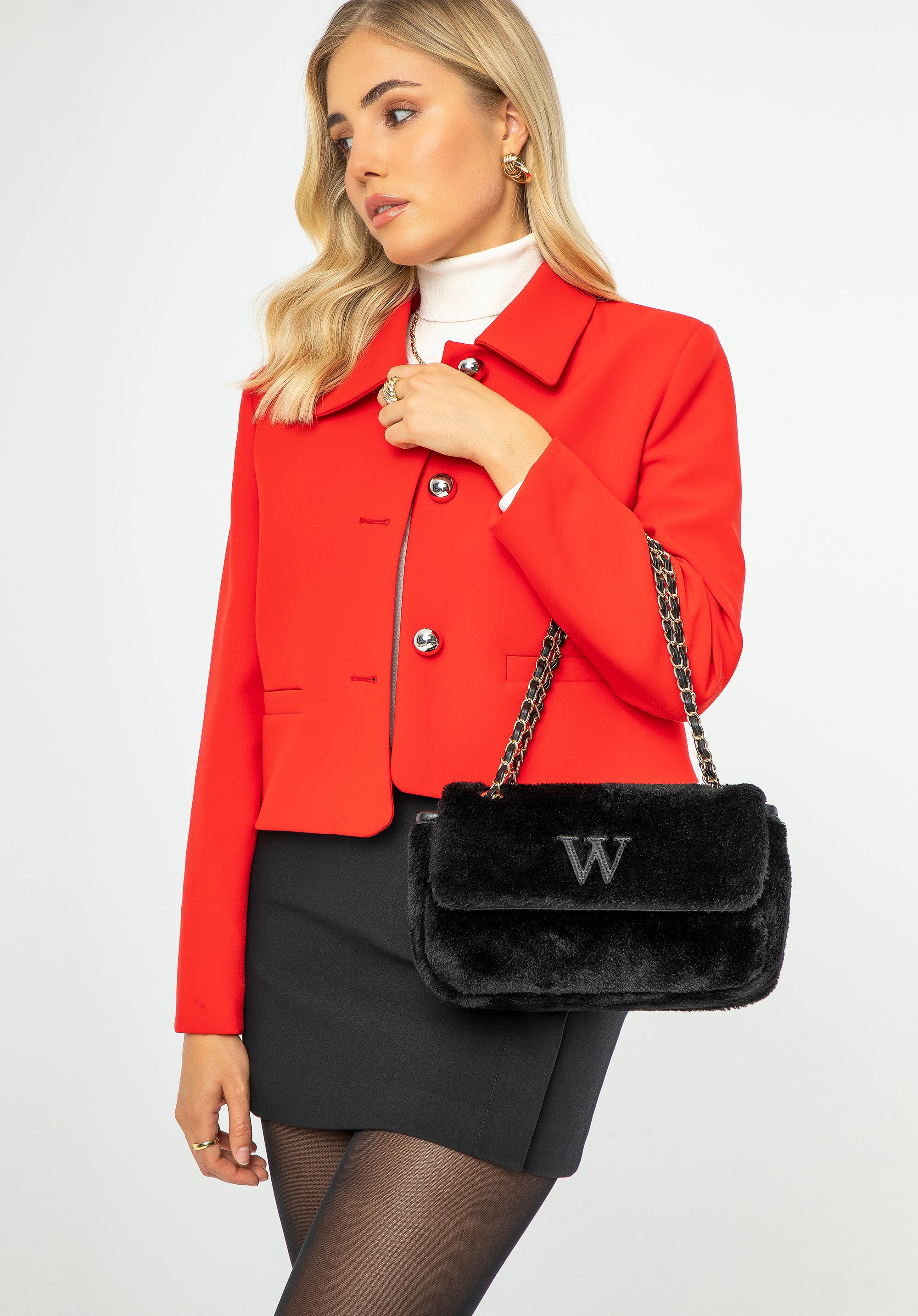 Dámská kabelka s kožíškem, černá, 99-4Y-218-1, Obrázek 1