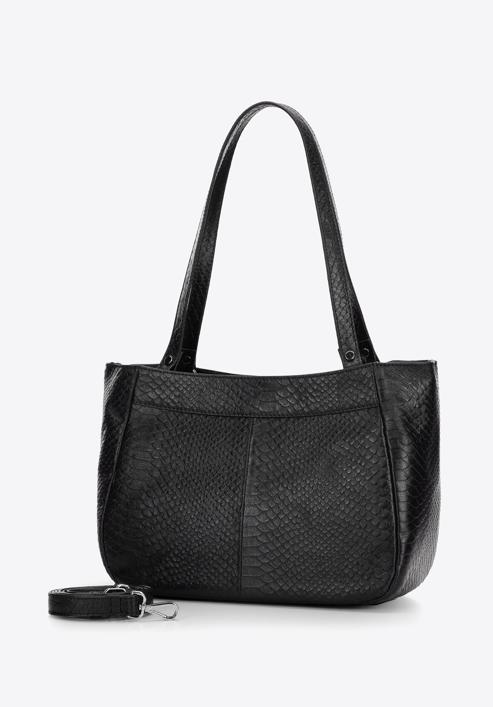 Dámská kabelka vyrobená ze dvou druhů kůže, černá, 97-4E-003-Z, Obrázek 4