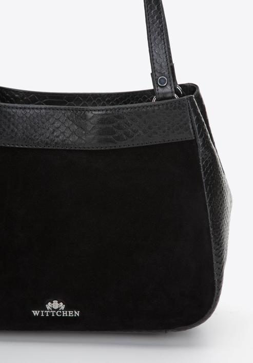 Dámská kabelka vyrobená ze dvou druhů kůže, černá, 97-4E-003-Z, Obrázek 6
