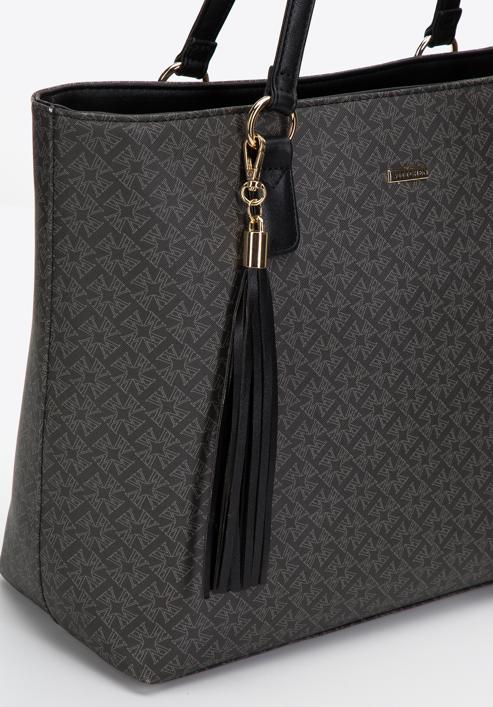Dámská kabelka z ekologické kůže s monogramem, černá, 97-4Y-235-7, Obrázek 5