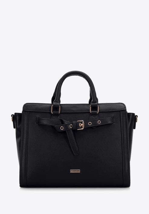 Dámská kabelka z ekologické kůže s ozdobným popruhem, černá, 97-4Y-219-F, Obrázek 1