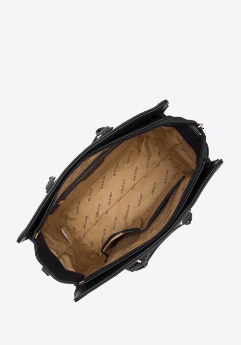 Dámská kabelka z ekologické kůže s ozdobným popruhem, černá, 97-4Y-219-F, Obrázek 3