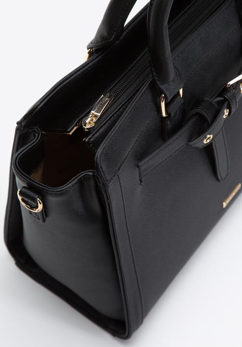 Dámská kabelka z ekologické kůže s ozdobným popruhem, černá, 97-4Y-219-F, Obrázek 4