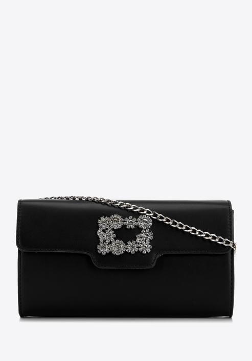 Dámská kabelka z hladké ekologické kůže s přezkou s krystaly, černá, 98-4Y-026-3, Obrázek 1
