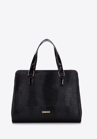 Dámská kabelka z lesklé ekologické kůže s exotickou texturou, černá, 97-4Y-768-1, Obrázek 1