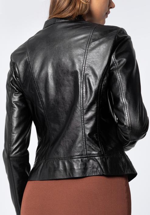 Dámská klasická kožená bunda se stojáčkem, černá, 97-09-804-3-L, Obrázek 5