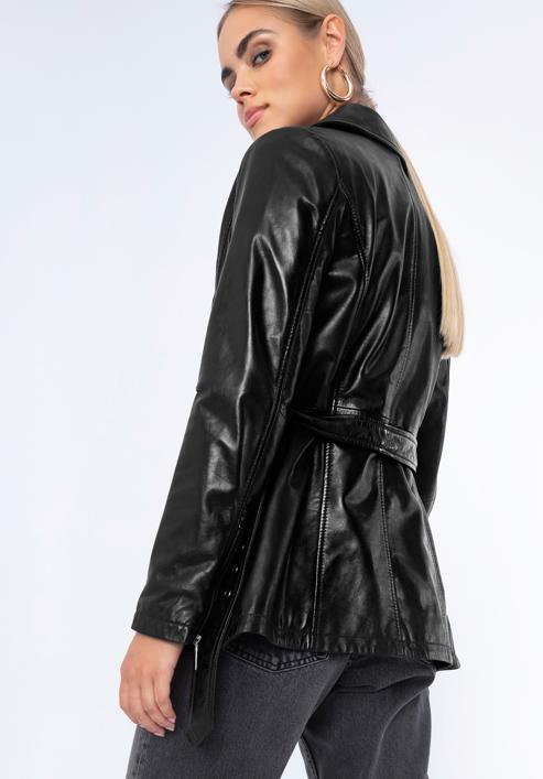 Dámská kožená bunda s páskem, černá, 97-09-803-4-XL, Obrázek 5