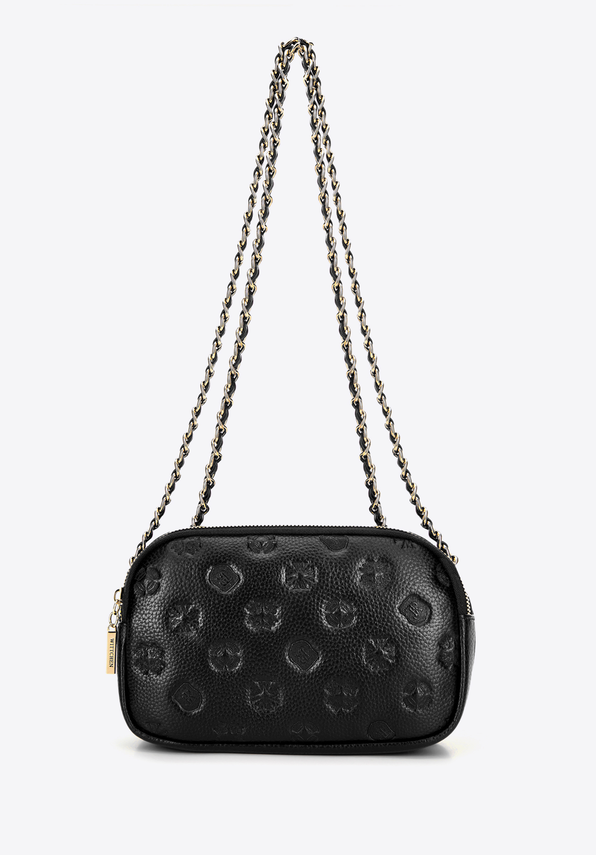 Dámská kožená crossbody kabelka s řetízkovým popruhem přes rameno, černá, 99-4E-305-1, Obrázek 1