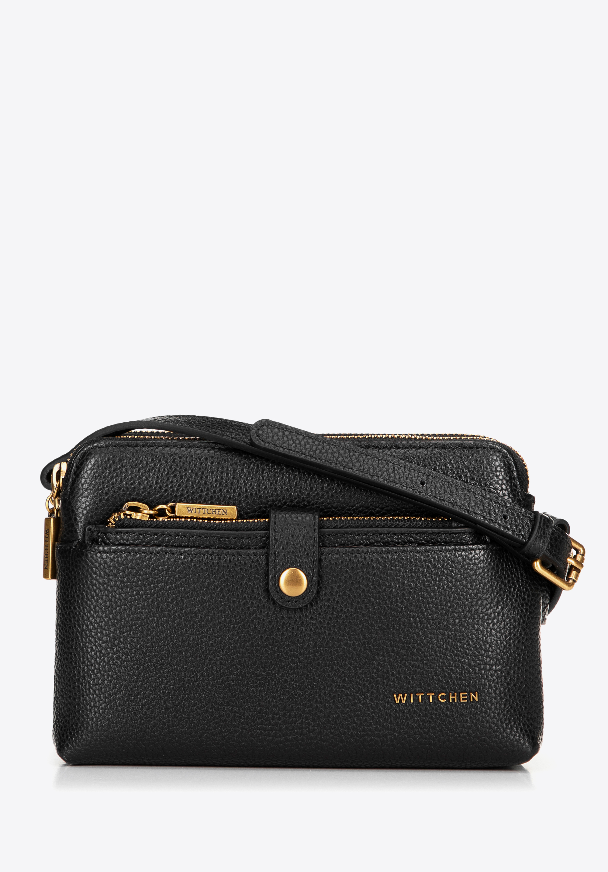 Dámská kožená dvoukomorová crossbody kabelka, černá, 100-4E-631-1, Obrázek 1