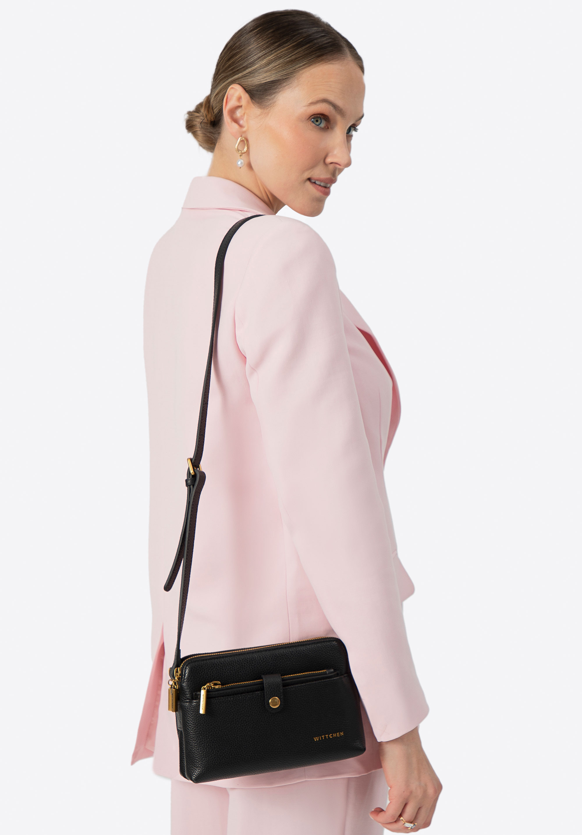 Dámská kožená dvoukomorová crossbody kabelka, černá, 100-4E-631-1, Obrázek 1