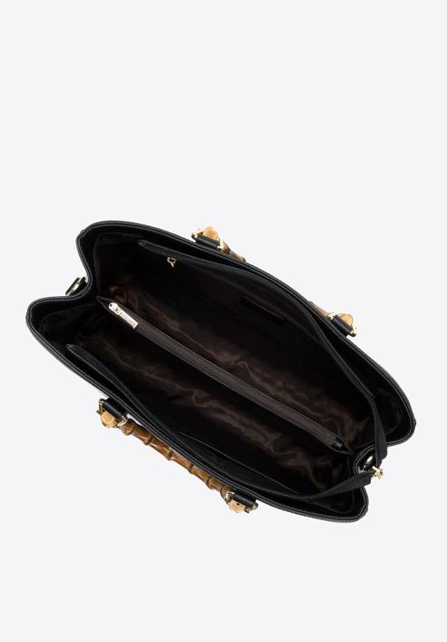 Dámská kožená kabelka s bambusovou rukojeti, černá, 98-4E-623-1, Obrázek 3