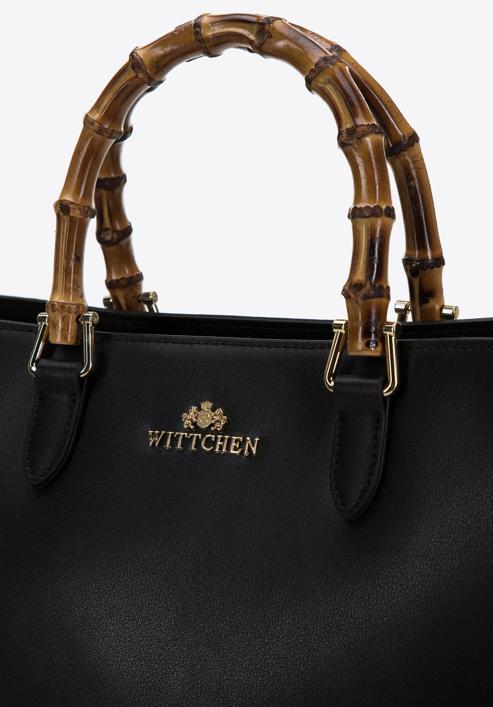 Dámská kožená kabelka s bambusovou rukojeti, černá, 98-4E-623-1, Obrázek 4