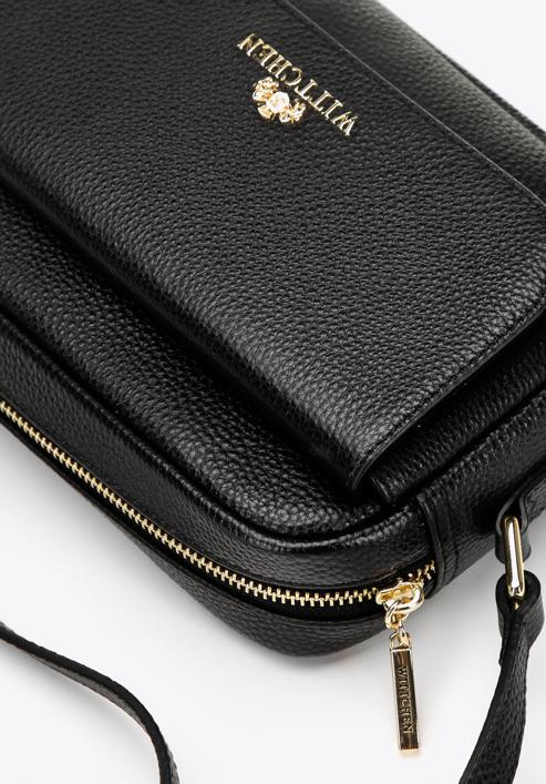 Dámská kožená kabelka s klopou, černá, 98-4E-619-0, Obrázek 4