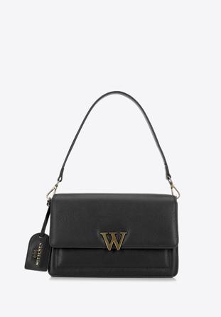 Dámská kožená kabelka s písmenem "W", černá, 98-4E-203-1, Obrázek 1