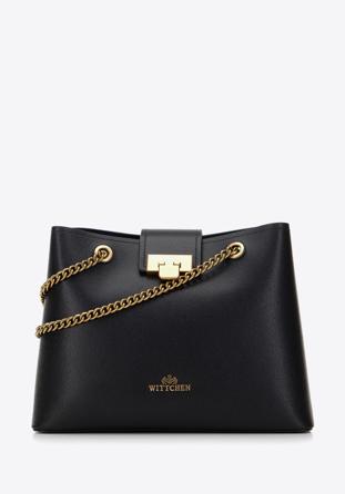 Dámská kožená kabelka s řetízkem, černá, 98-4E-214-1, Obrázek 1