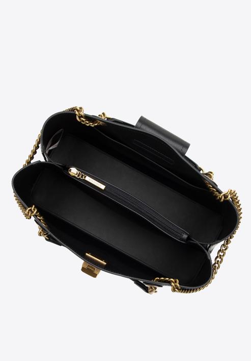 Dámská kožená kabelka s řetízkem, černá, 98-4E-214-5, Obrázek 4