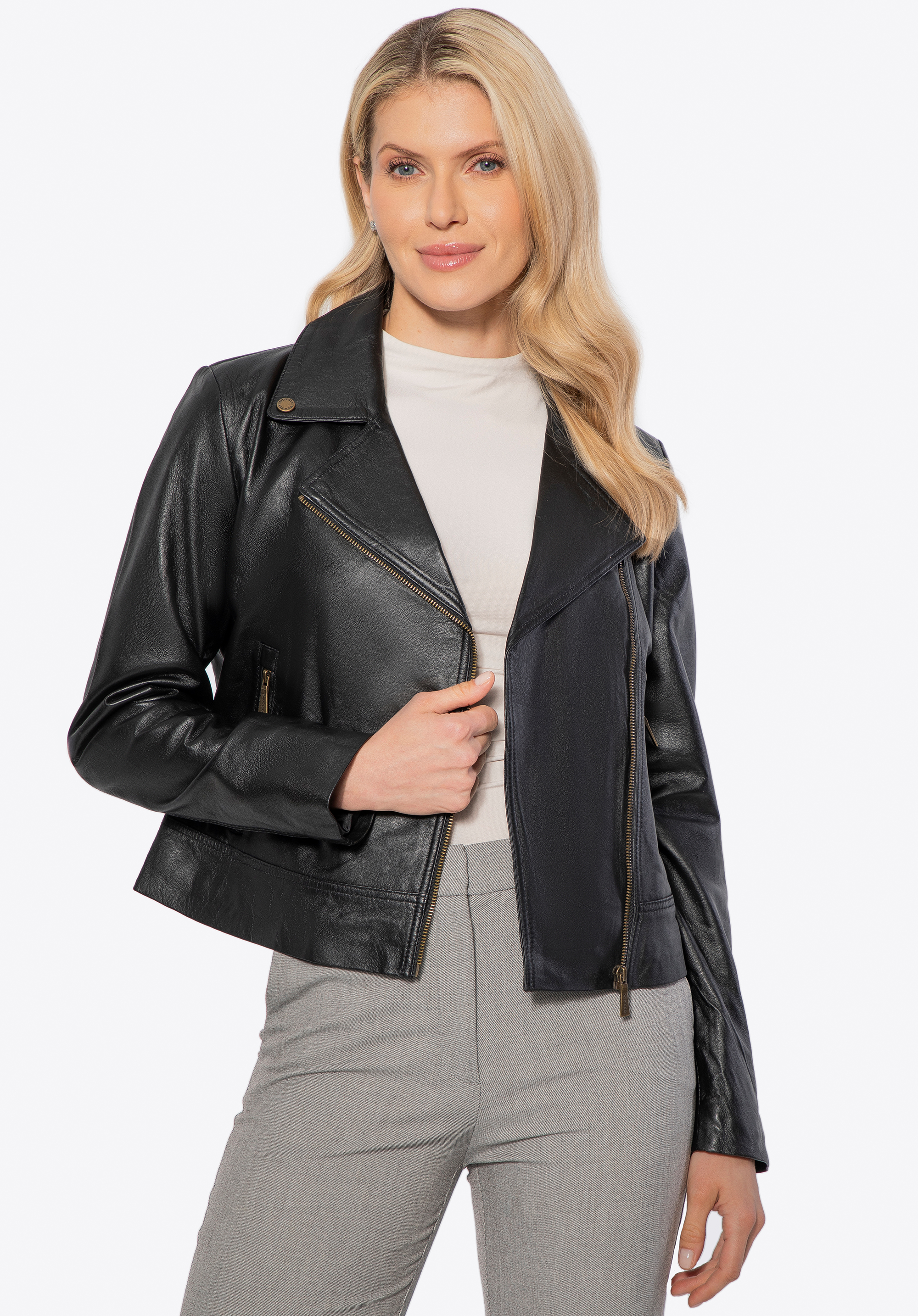 Dámská kožená motorkářská bunda, černá, 100-09-804-1-2XL, Obrázek 1
