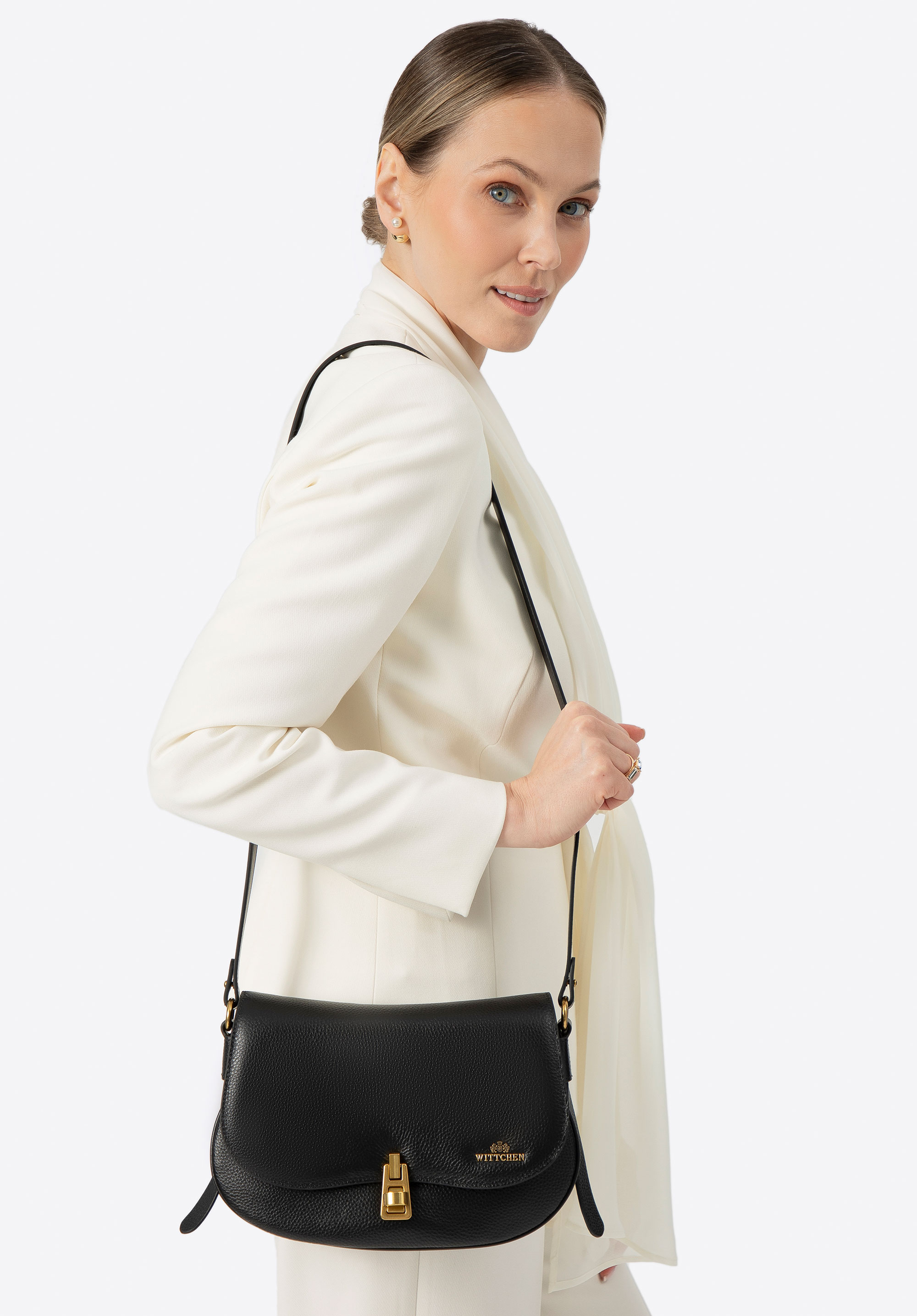 Dámská kabelka přes rameno z přírodní kůže, černá, 100-4E-208-1, Obrázek 1