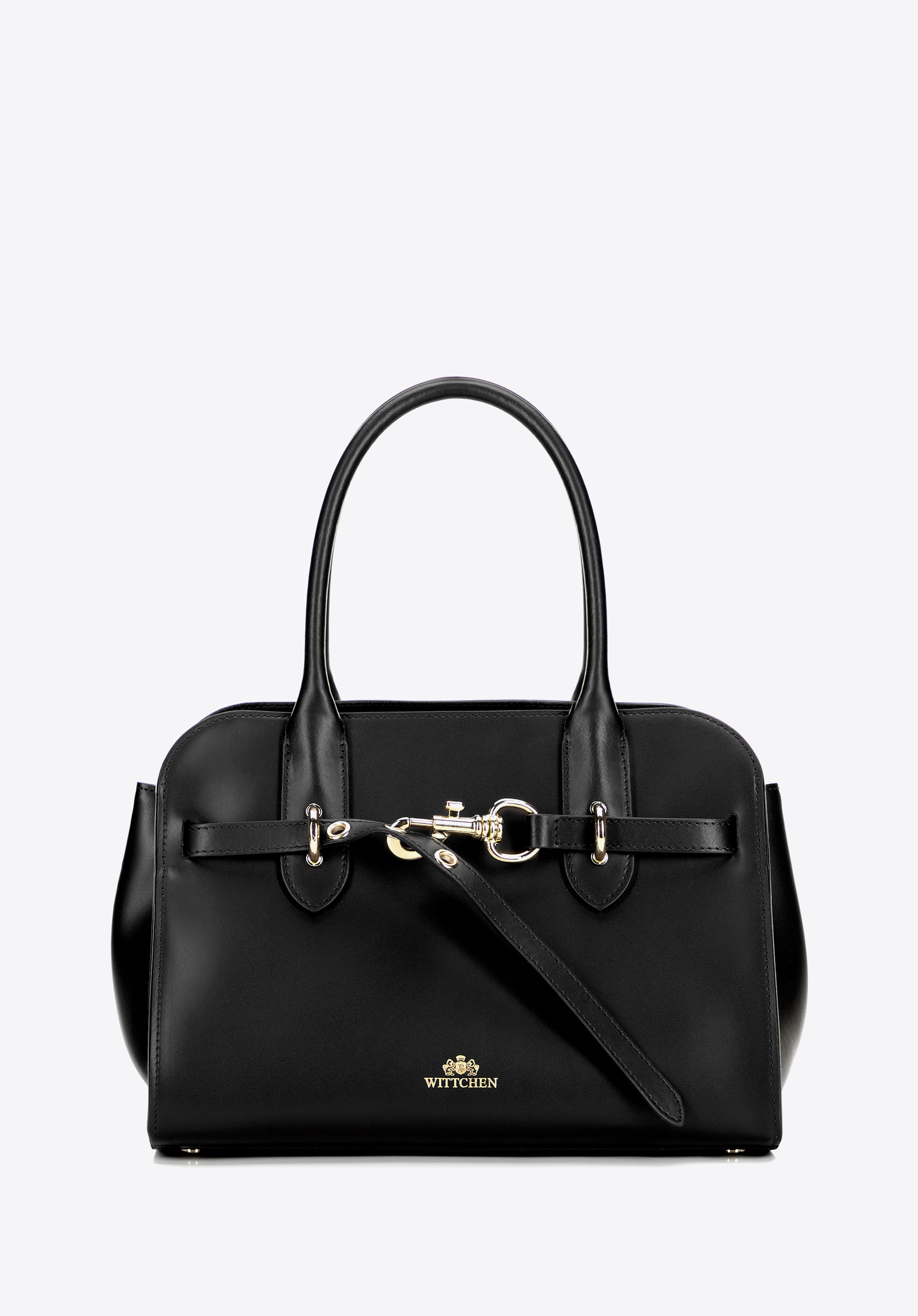 Dámská kožená taška s ozdobnou sponou, černá, 102-4E-001-1, Obrázek 1