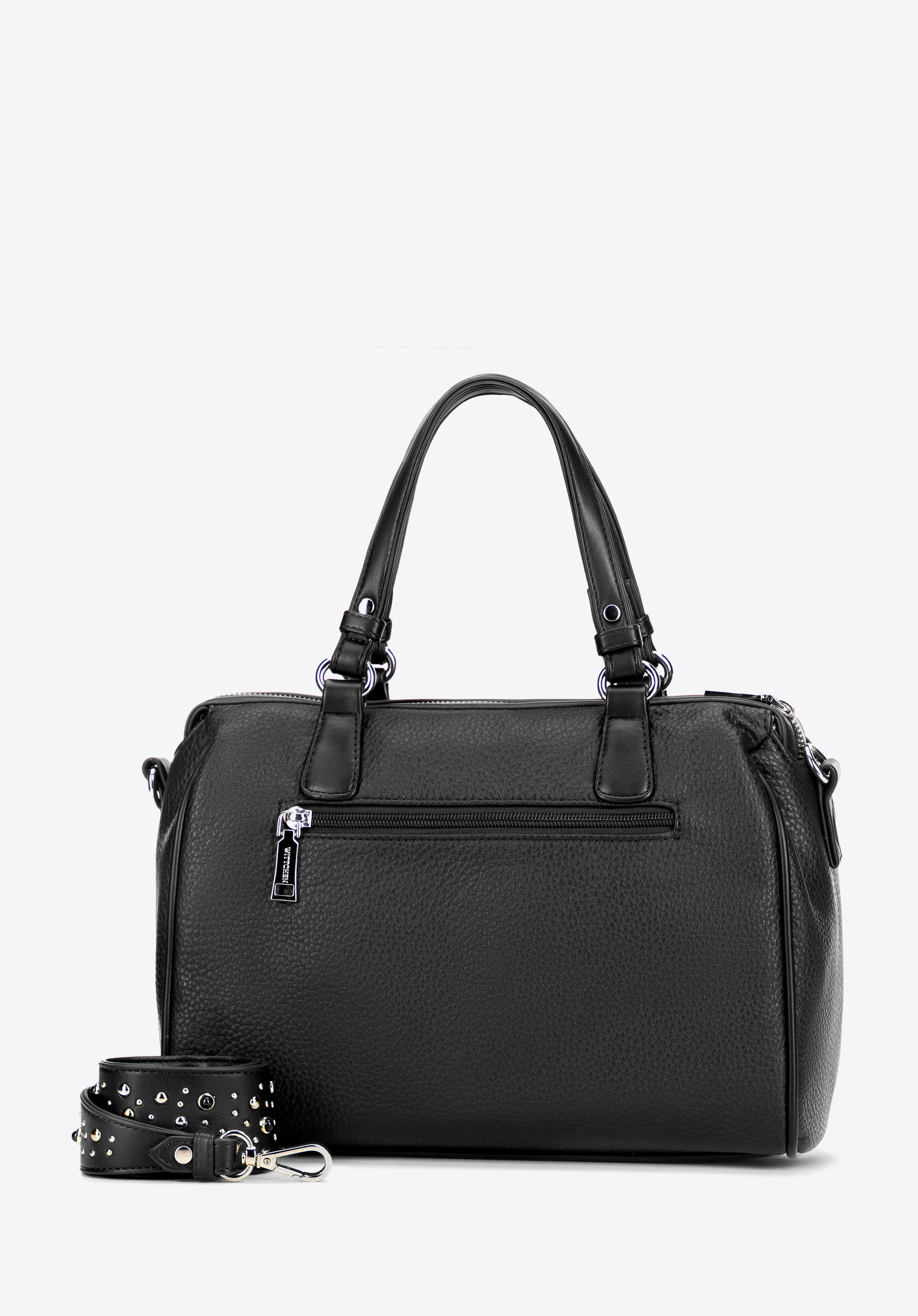 Dámská koženková taška s popruhem přes rameno s cvočky, černá, 101-4Y-704-1, Obrázek 1