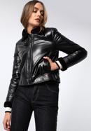 Dámská krátká kožená bunda podšitá ekologickou kožešinou, černá, 97-09-802-1-M, Obrázek 2