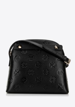 Dámská lichoběžníková kožená kabelka s monogramem, černá, 98-4E-603-1, Obrázek 1