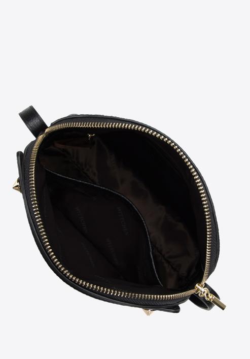 Dámská lichoběžníková kožená kabelka s monogramem, černá, 98-4E-603-1, Obrázek 3