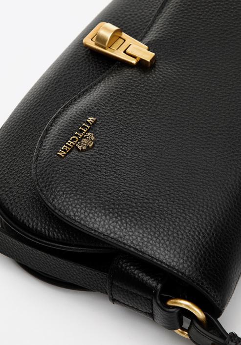 Dámská malá kožená kabelka se zaoblenou klopou, černá, 98-4E-215-0, Obrázek 4