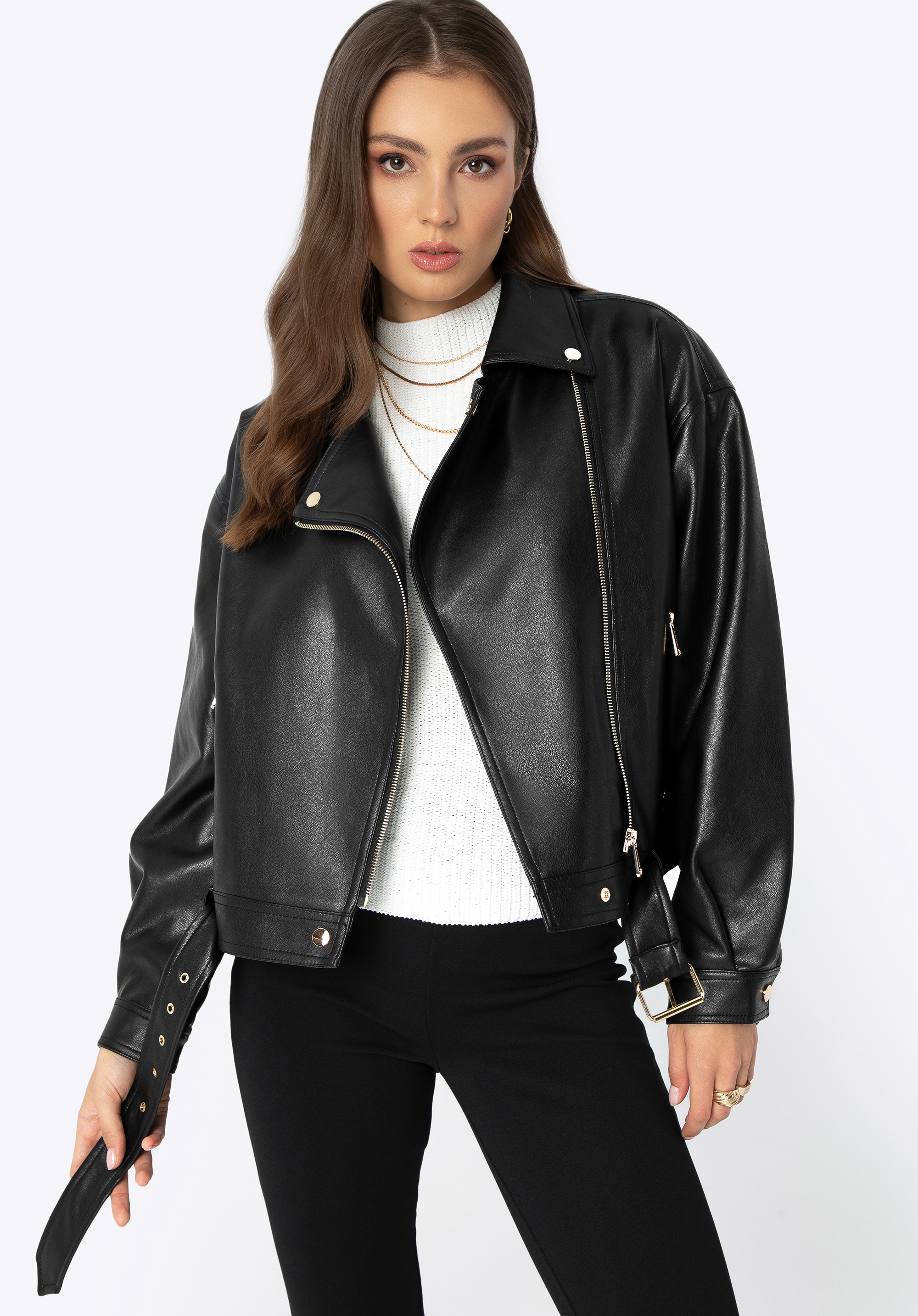 Dámská motorkářská bunda z umělé kůže, černá, 99-9P-106-1-XL, Obrázek 1