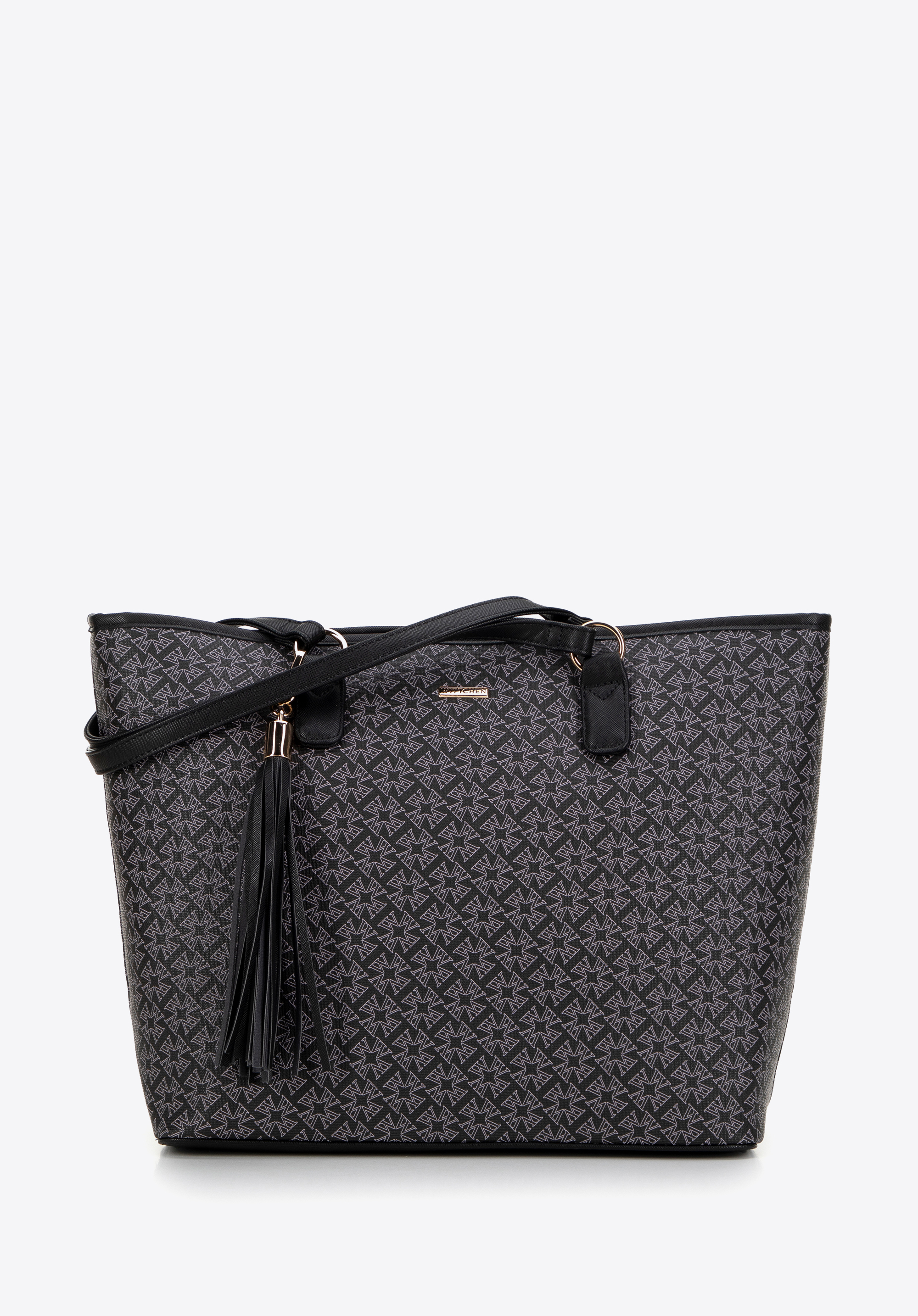 Dámská nákupní taška se střapcem a monogramem, černá, 99-4Y-505-1, Obrázek 1