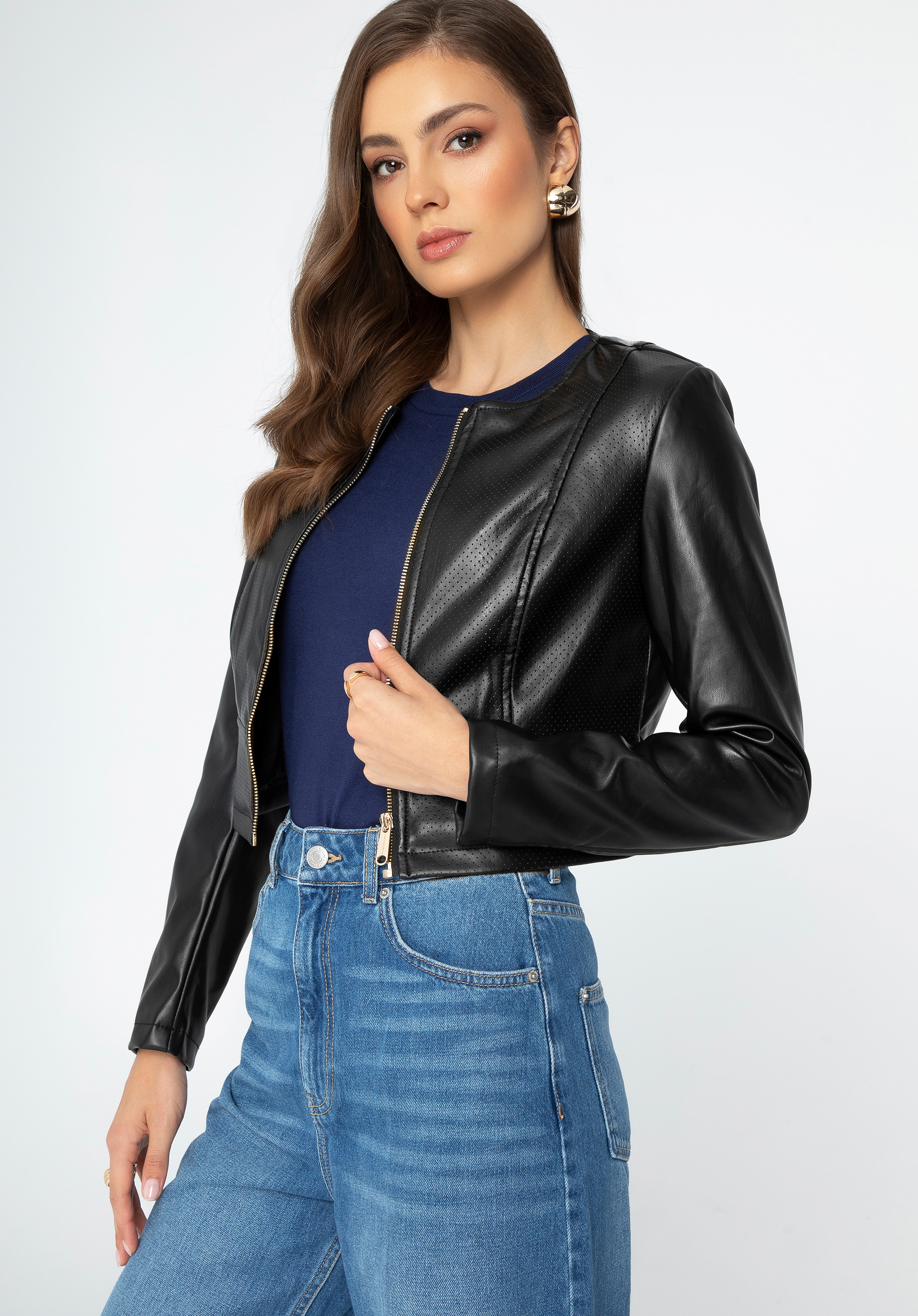 Dámská perforovaná bunda, černá, 99-9P-103-1-XL, Obrázek 1