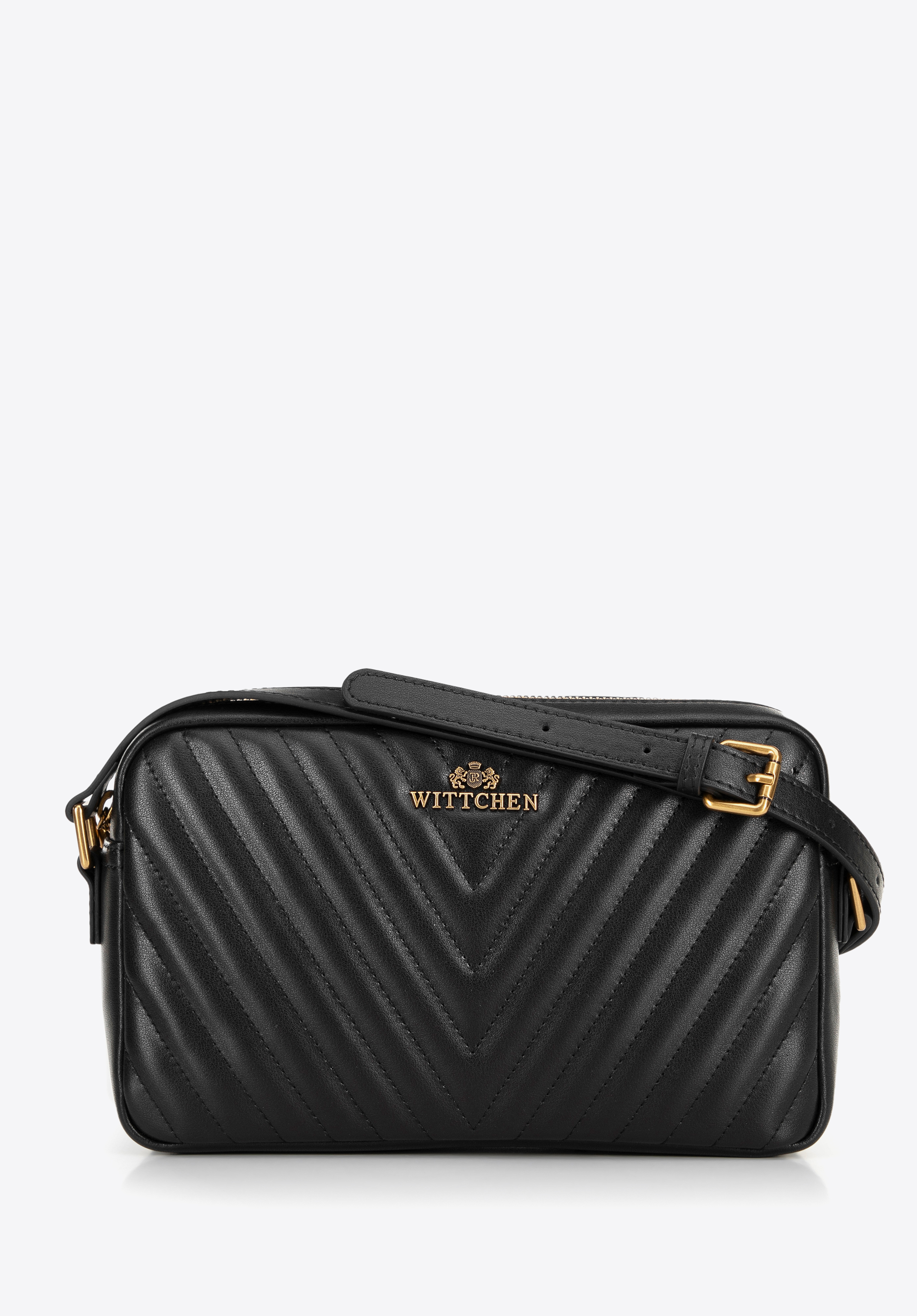 Dámská prošívaná kožená crossbody kabelka, černá, 100-4E-629-1, Obrázek 1