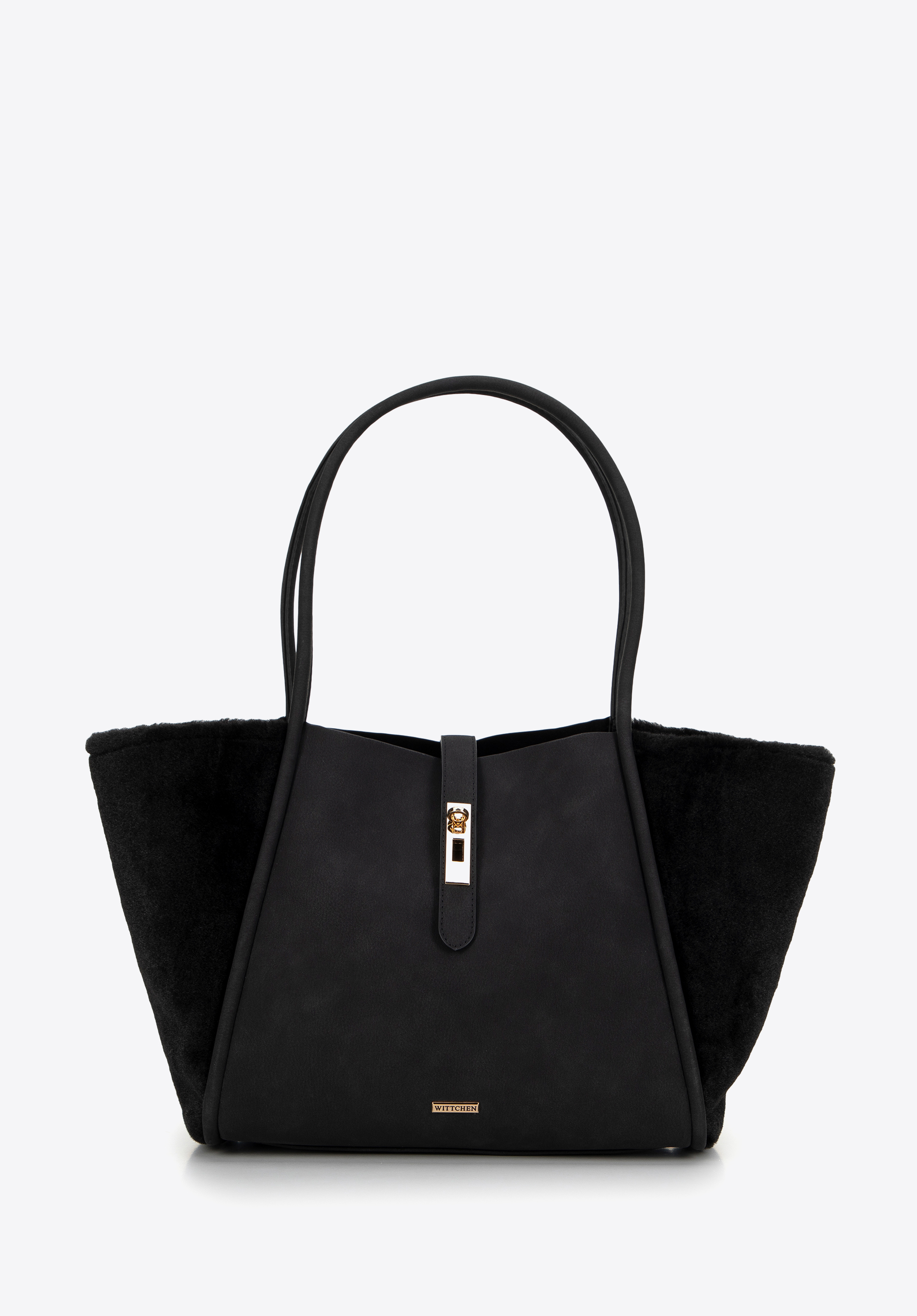 Dámská shopper taška z umělé kůže s umělou kožešinou, černá, 99-4Y-219-1, Obrázek 1