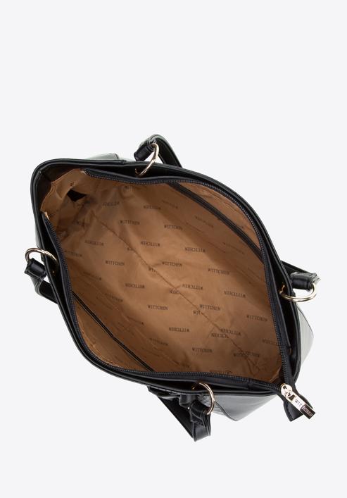 Dámská taška z ekologické kůže s krokodýli vložkou, černá, 97-4Y-521-9, Obrázek 4