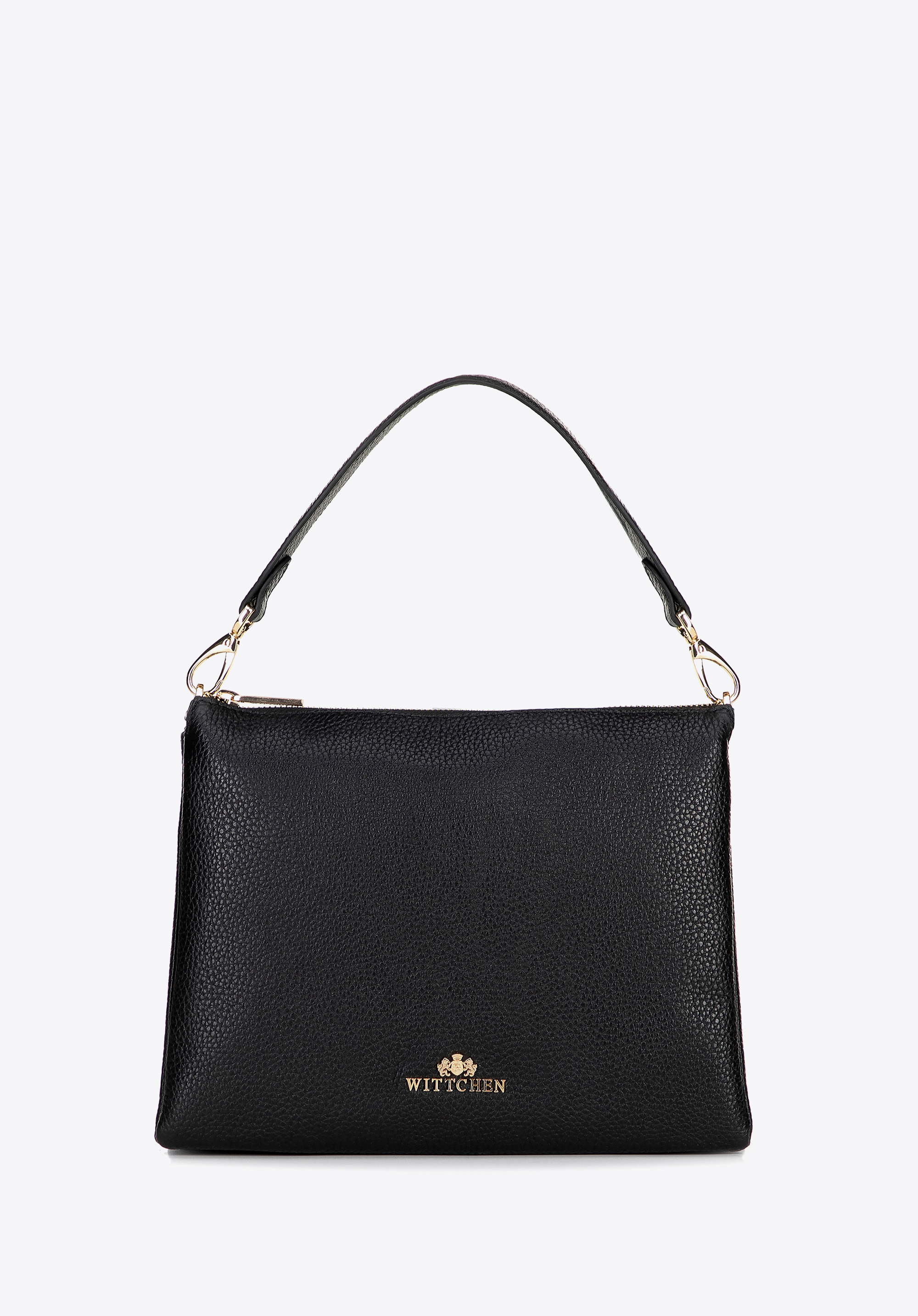 Dámská tříkomorová oblázková kožená crossbody kabelka, černá, 100-4E-809-1, Obrázek 1