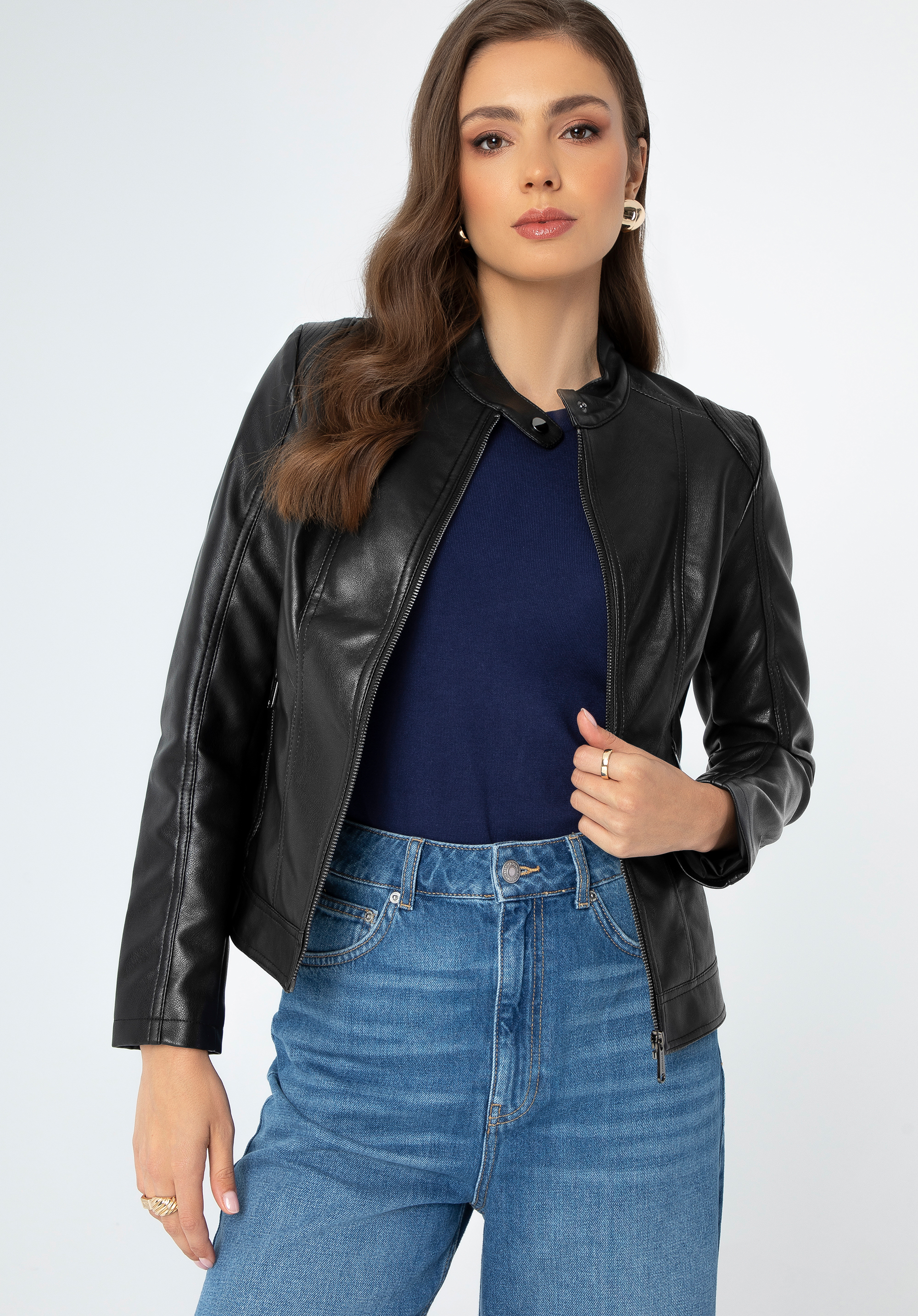Dámská závodní bunda z umělé kůže, černá, 99-9P-104-1-XL, Obrázek 1