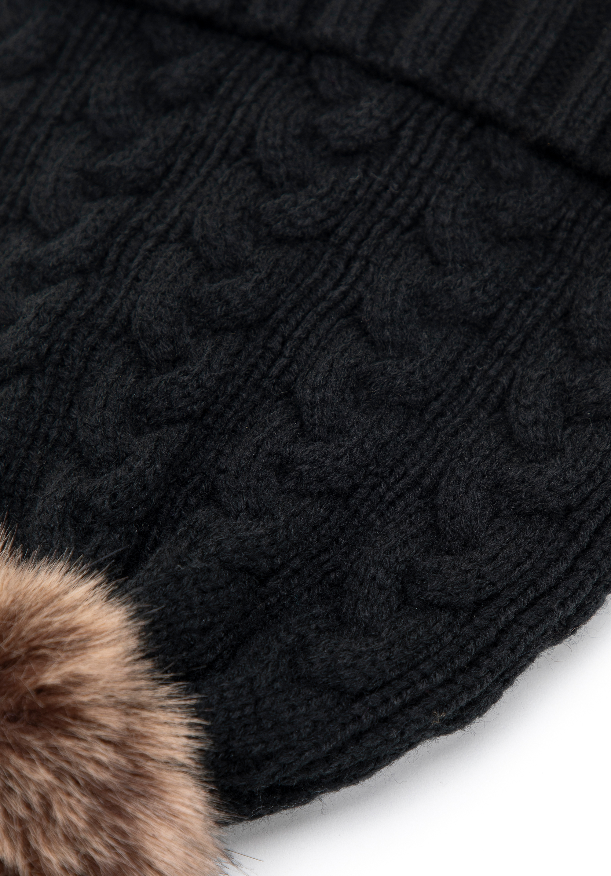 Dámská zimní čepice s copánkovým vzorem a bambulkou, černá, 101-HF-016-1, Obrázek 1