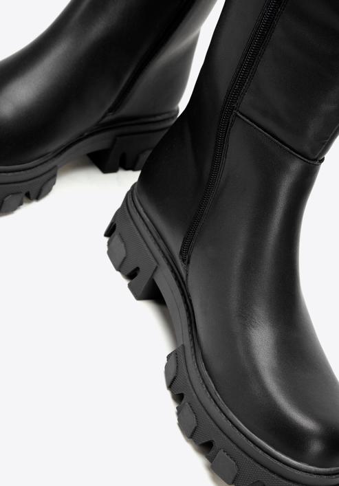 Dámské kožené boty se silnou podrážkou a zapínáním na zip, černá, 97-D-857-Z-35, Obrázek 8