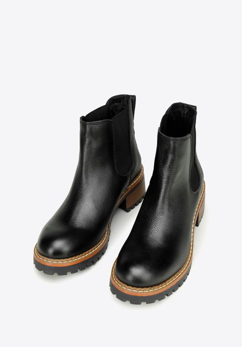 Dámské kožené boty s drážkovanou podrážkou, černá, 97-D-305-1-37, Obrázek 2