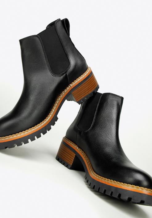 Dámské kožené boty s drážkovanou podrážkou, černá, 97-D-305-1-39, Obrázek 6
