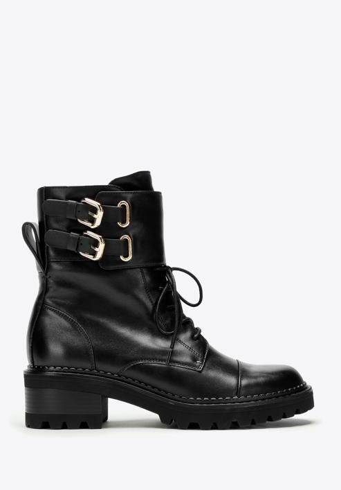 Dámské kožené boty s přezkami, černá, 97-D-520-Z-36, Obrázek 1