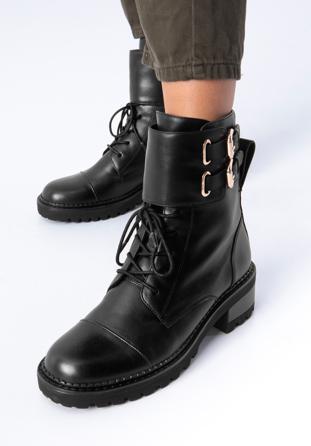 Dámské kožené boty s přezkami, černá, 97-D-520-1-41, Obrázek 1
