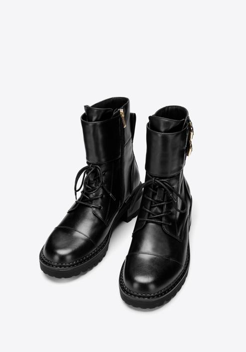 Dámské kožené boty s přezkami, černá, 97-D-520-1-40, Obrázek 2